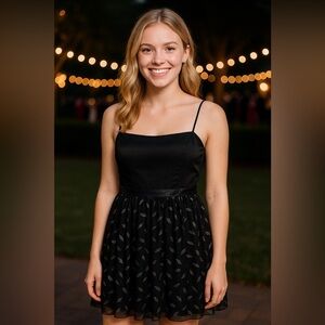 Ynes Black and Silver Spaghetti Dress Formal Prom Small